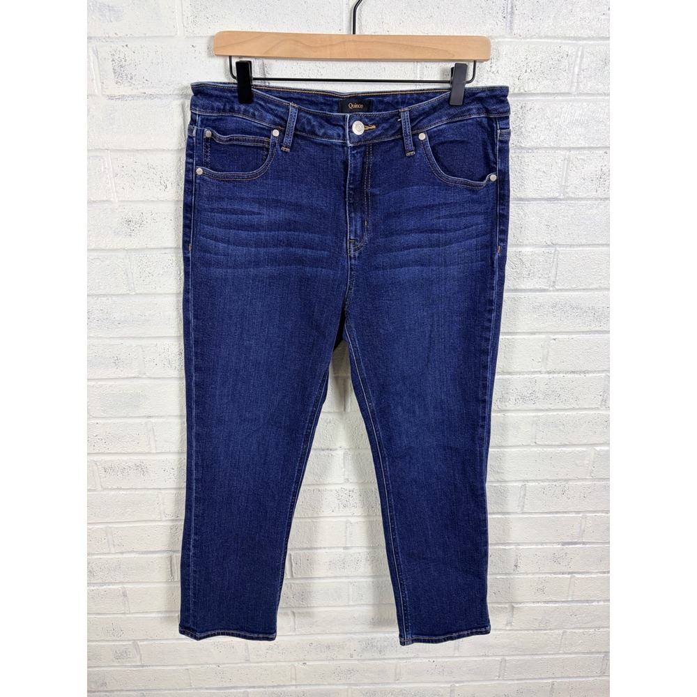 Quince Slim Straight Jeans Womens 32 Midnight Blue Stretch Mid Rise